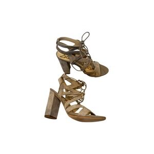 Sam Edelman Yardley Taupe Suede Lace Up Block Heel Sandals Womens 7.5M Gladiator